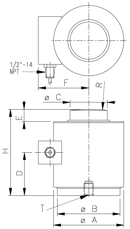 Drawing dimensi PT HCC high capacity compression load cell
