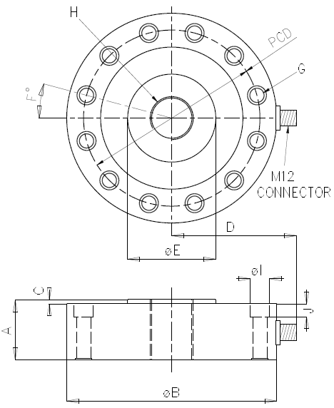 Drawing dimensi PT LPCH pancake load cell dilihat dari atas dan samping