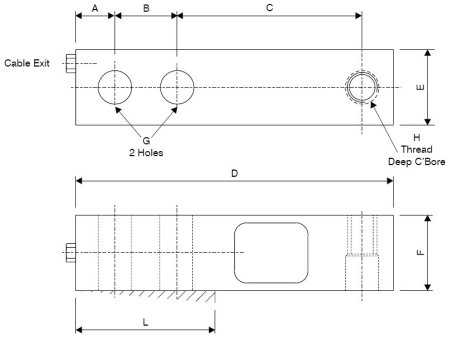 Gambar dimensi PT5000 shear beam load cell
