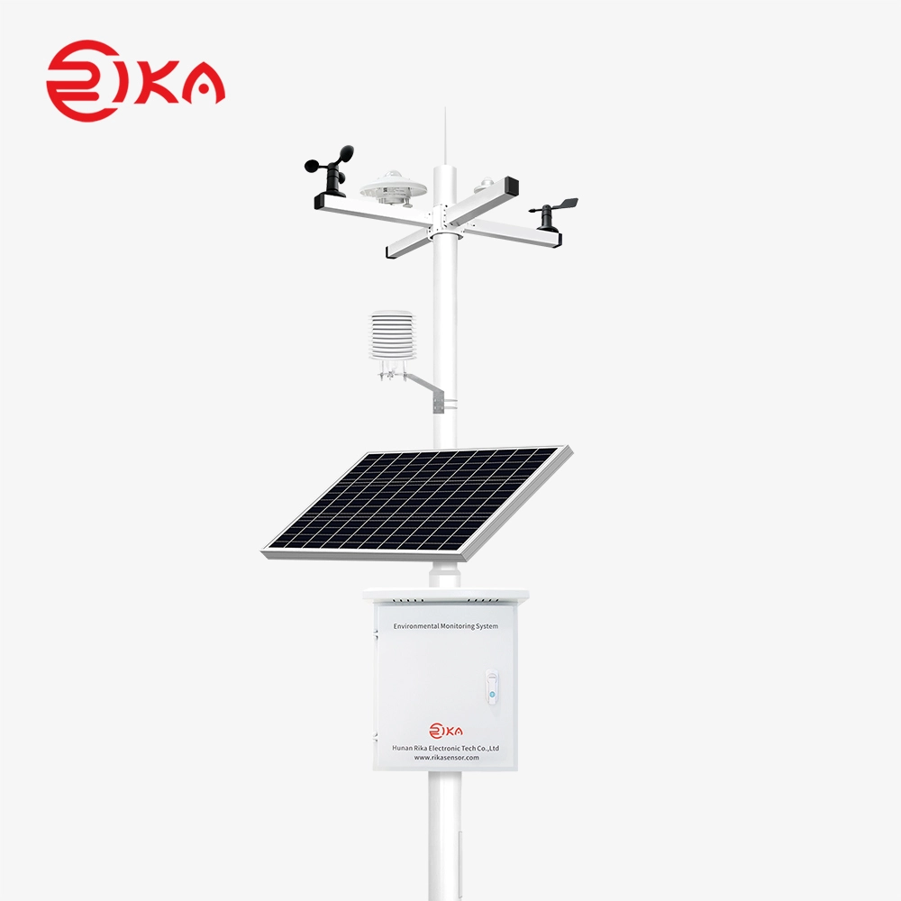 Visual resmi RIKA Sensor RK900-01 PV weather station dengan tiang sensor dan opsi panel surya