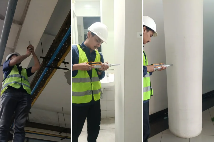 Hammer Test dilaksanakan pada elemen beton sesuai grid pemeriksaan.