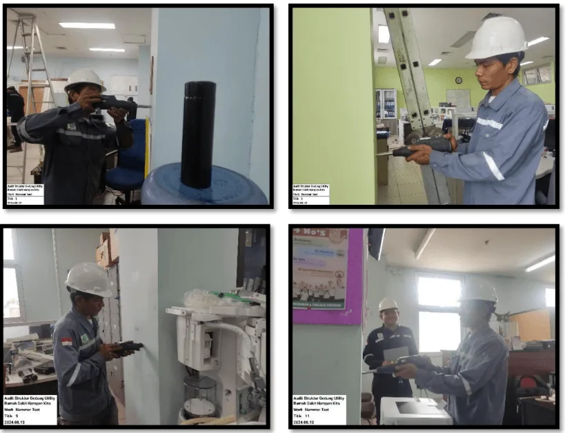 Hammer Test dilaksanakan pada elemen beton sesuai grid dan titik pemeriksaan.
