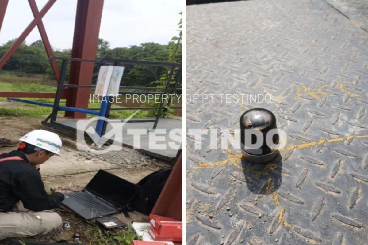 Setup accelerometer dan data acquisition untuk merekam respons dinamik Jembatan Kedaton.