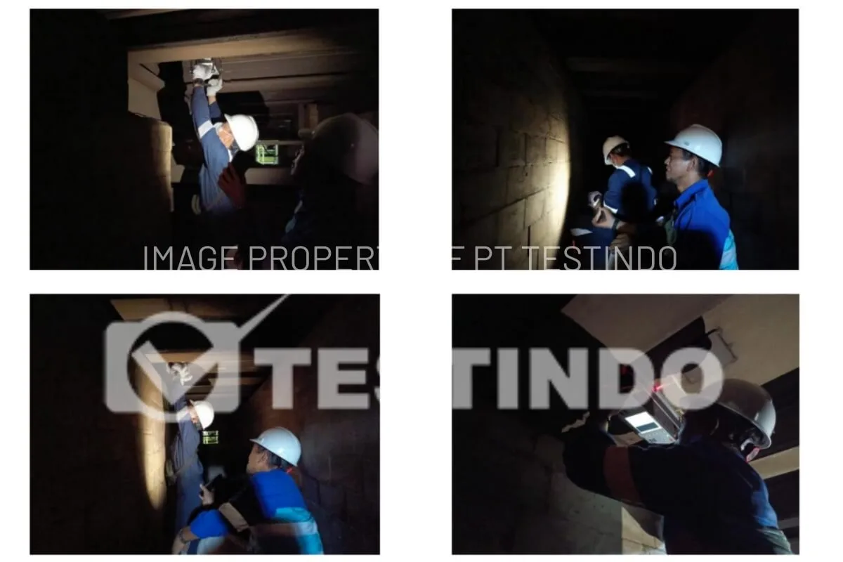 Ultrasonic Concrete Tomograph ditempatkan pada titik pemeriksaan yang telah ditentukan.