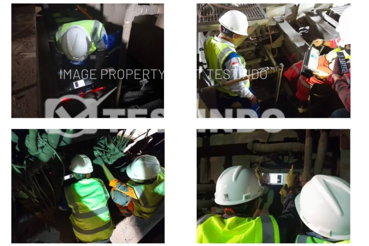 Dokumentasi acquisition data tomography pada elemen beton furnace.