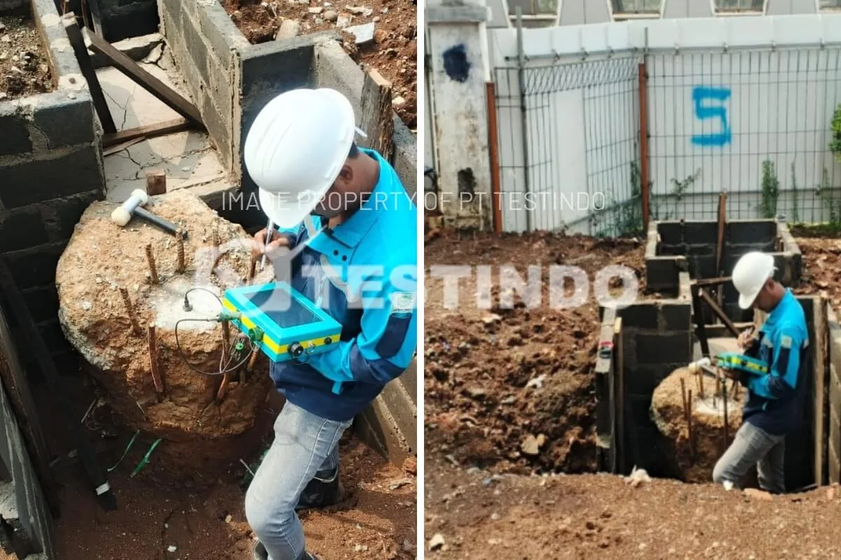 Pelaksanaan impact dan perekaman respons pada kepala tiang bor Mahata Tanjung Barat.