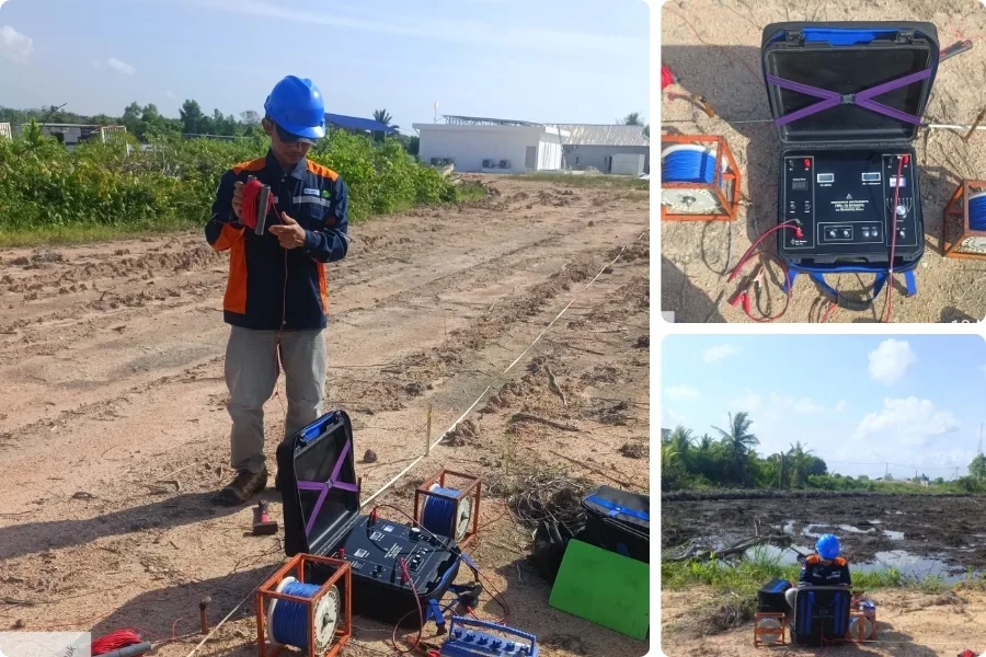 Acquisition data resistivity dilakukan pada lintasan yang telah ditentukan di Karimun Power Plant.