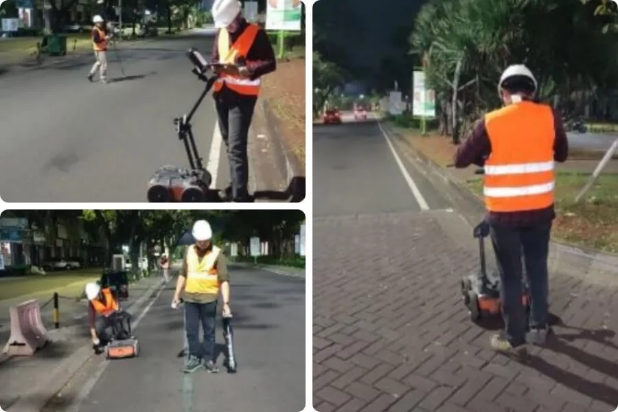 Akuisisi data Georadar pada lintasan yang ditetapkan di area survei.