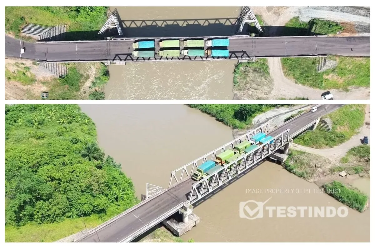 Pelaksanaan Static Loading Test menggunakan kendaraan sebagai beban uji terkontrol.