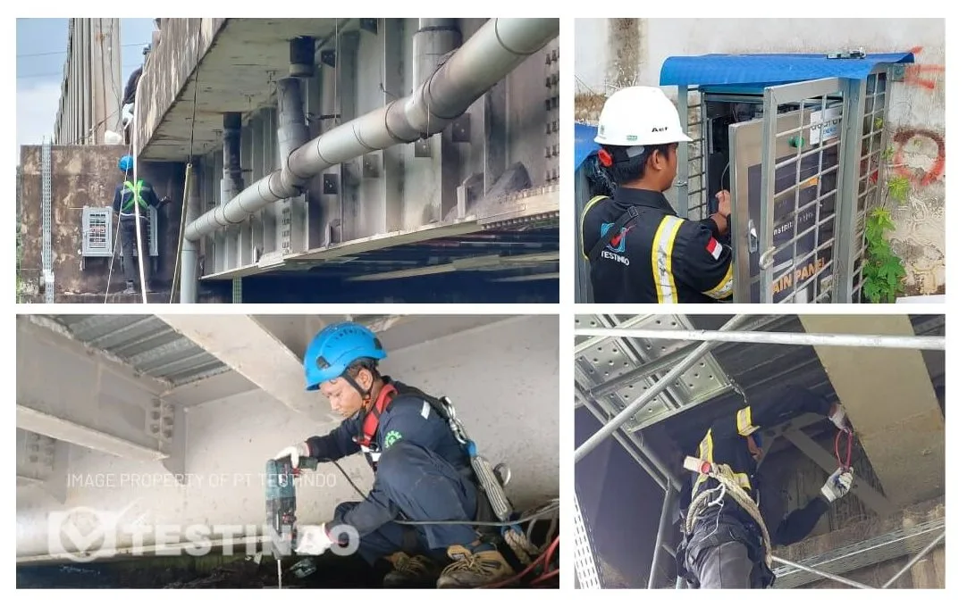 Dokumentasi instalasi sensor dan data logger SHMS Jembatan Sungai Lematang